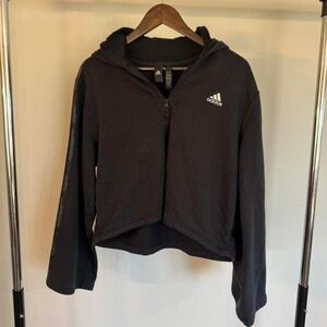 Adidas Black Cropped Hoodie With Camo Arm Detailing Size Large Athleisure